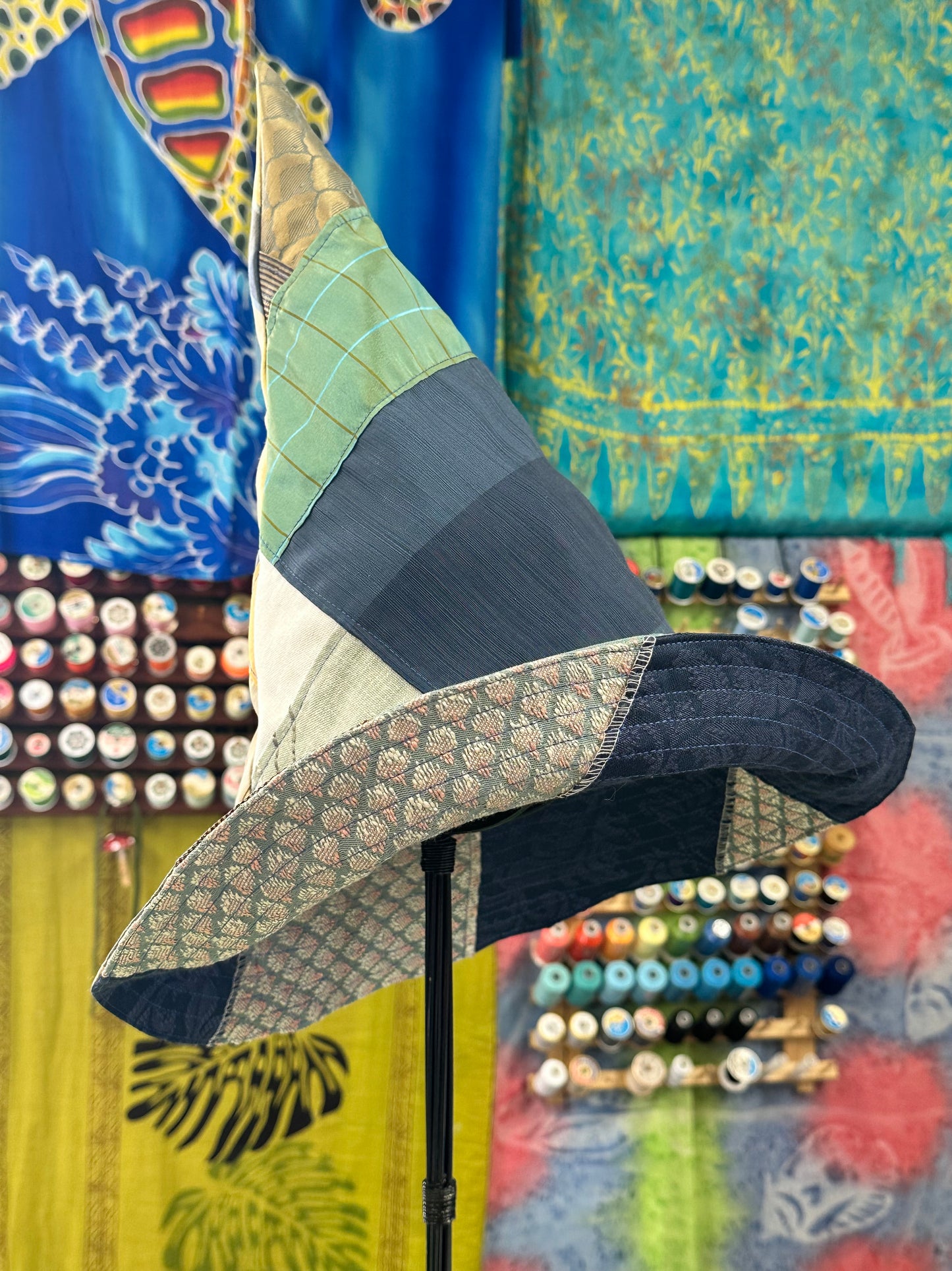 A Witches Hat Blue Reversible Reclaimed Fabrics Handmade