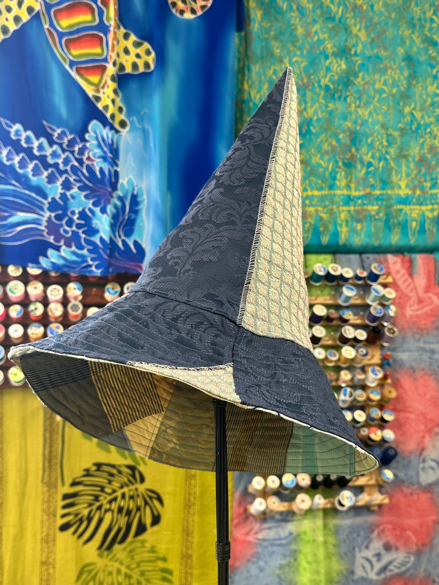 A Witches Hat Blue Reversible Reclaimed Fabrics Handmade
