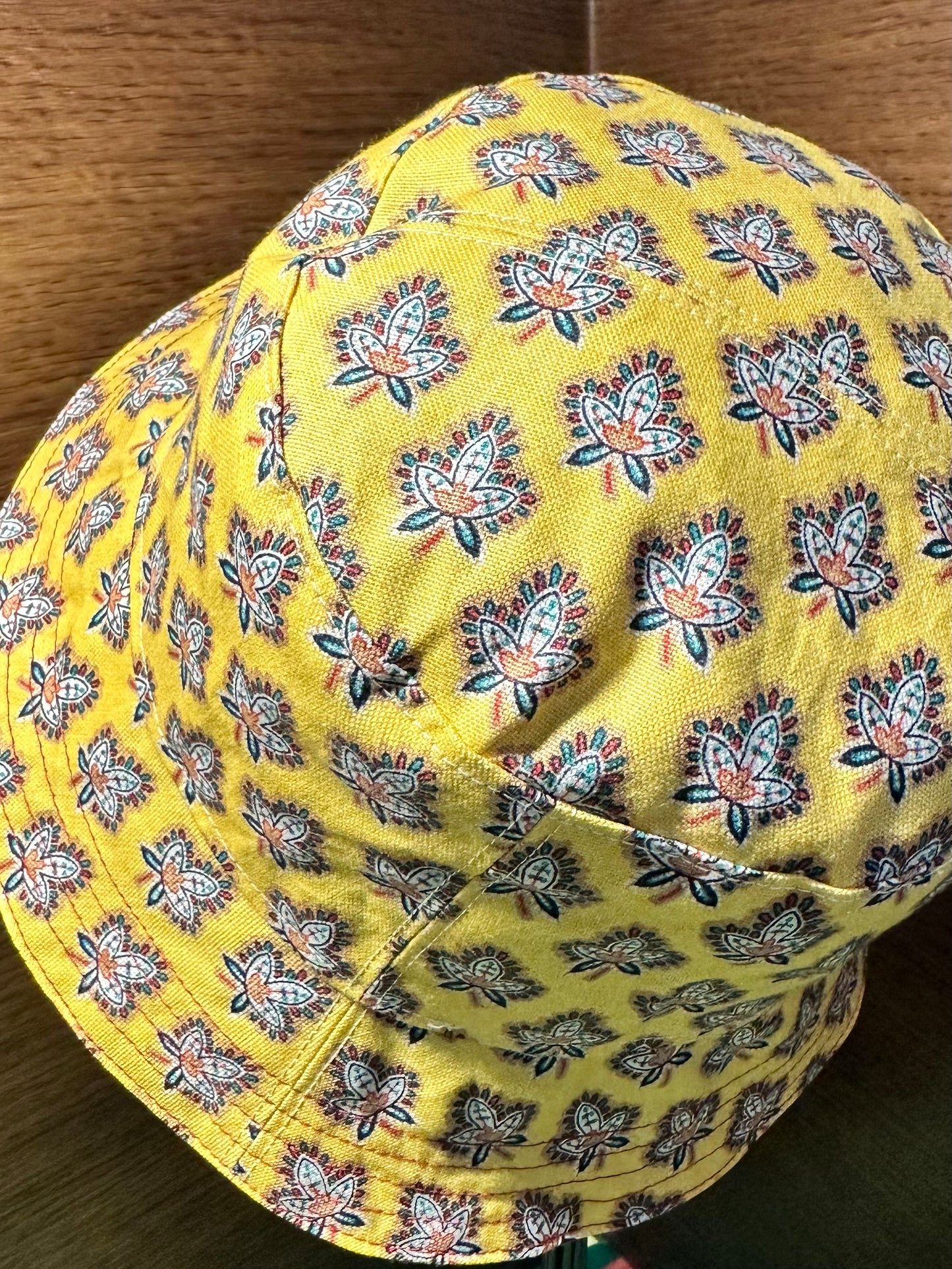 Blue Red Yellow Bucket Hat Small Handmade Vintage Materials