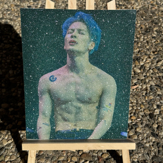 Canvas KPop Jackson Wang Blue Hair Glitter Art Panel