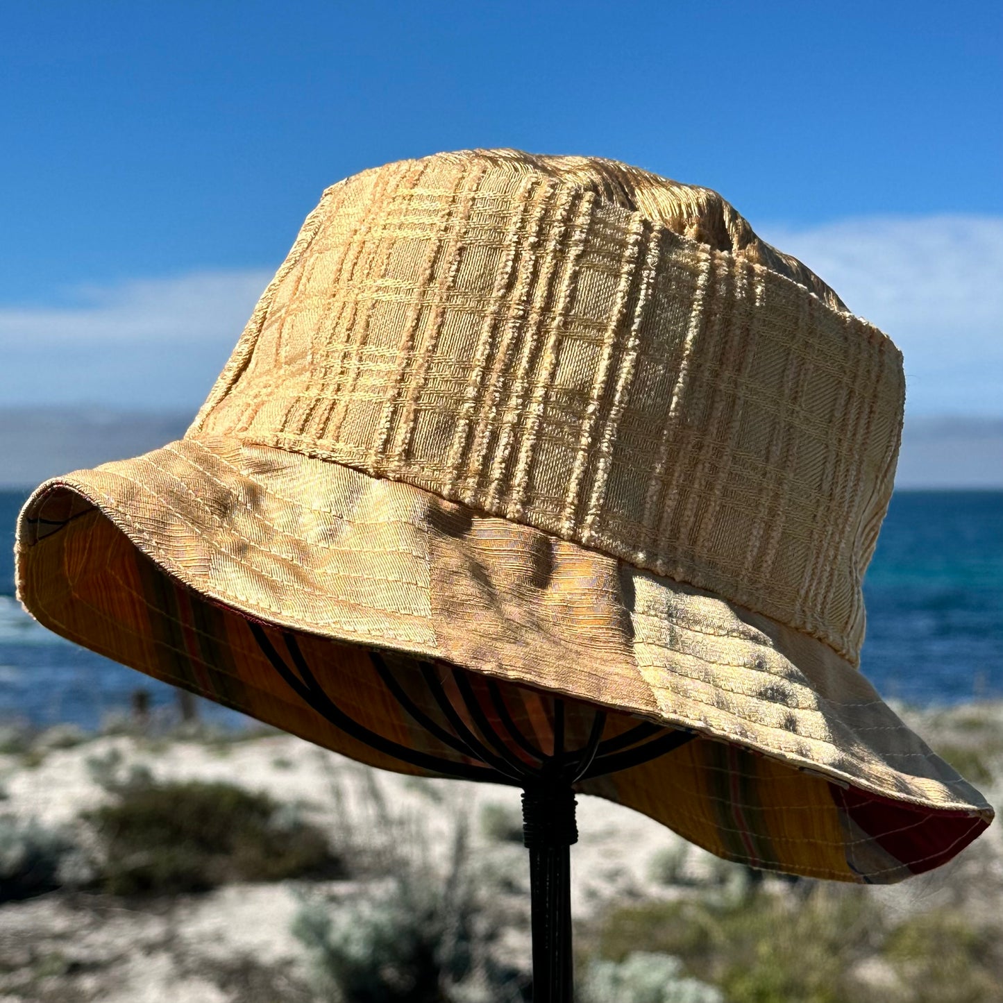 Bucket Hat Gold Maroon Stripe