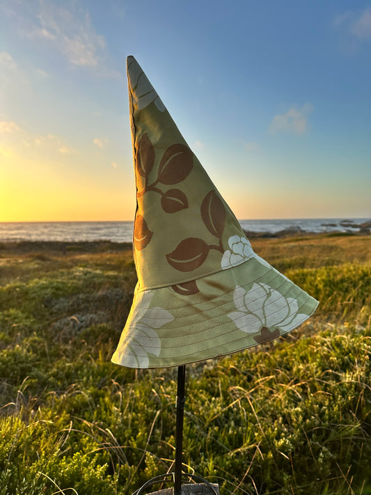 A Witches Hat Reversible Large Gold/Tan  Handmade Reclaimed Fabrics