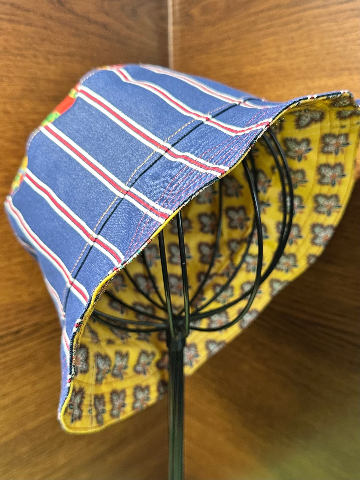 Blue Red Yellow Bucket Hat Small Handmade Vintage Materials