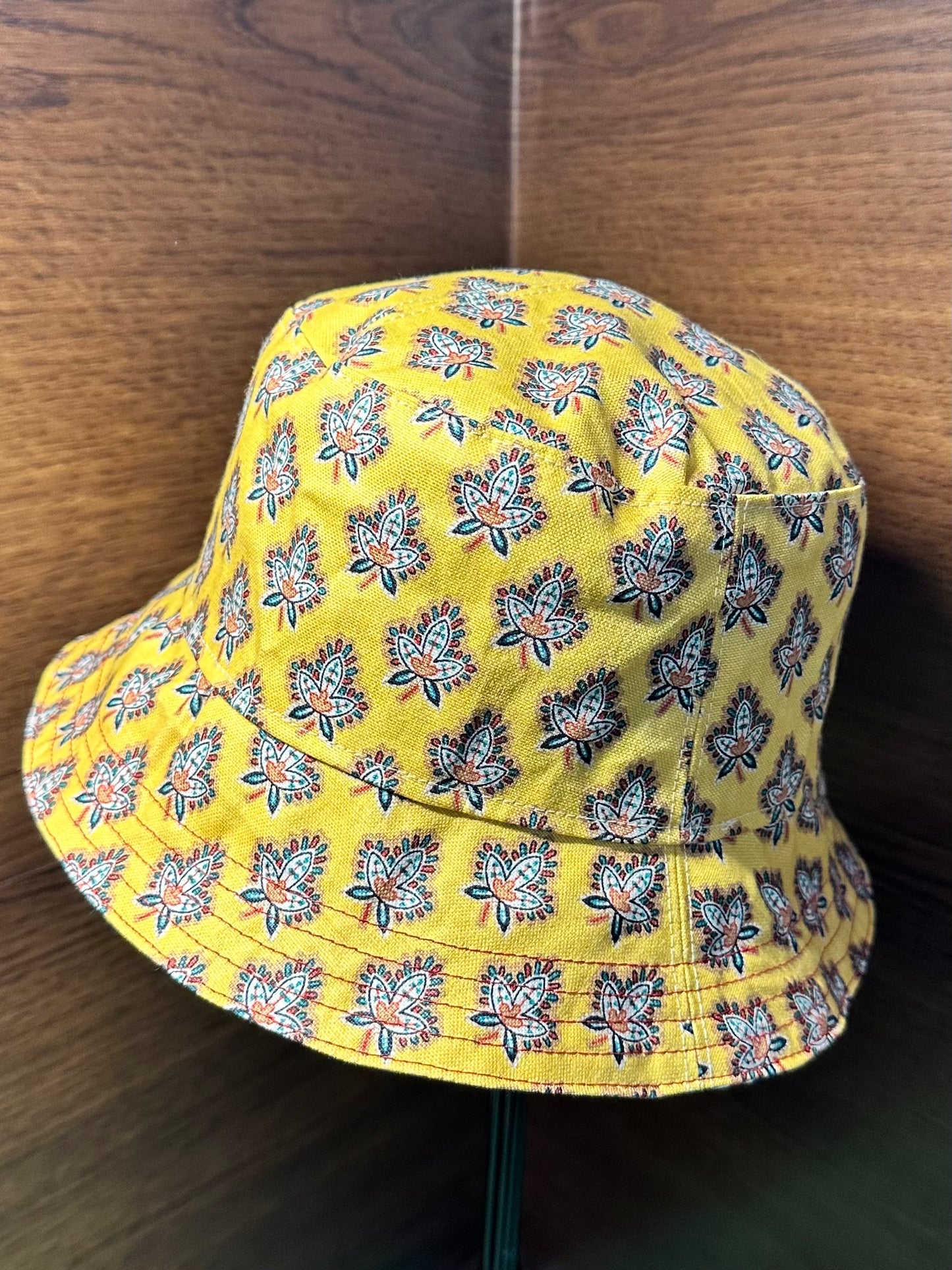 Blue Red Yellow Bucket Hat Small Handmade Vintage Materials