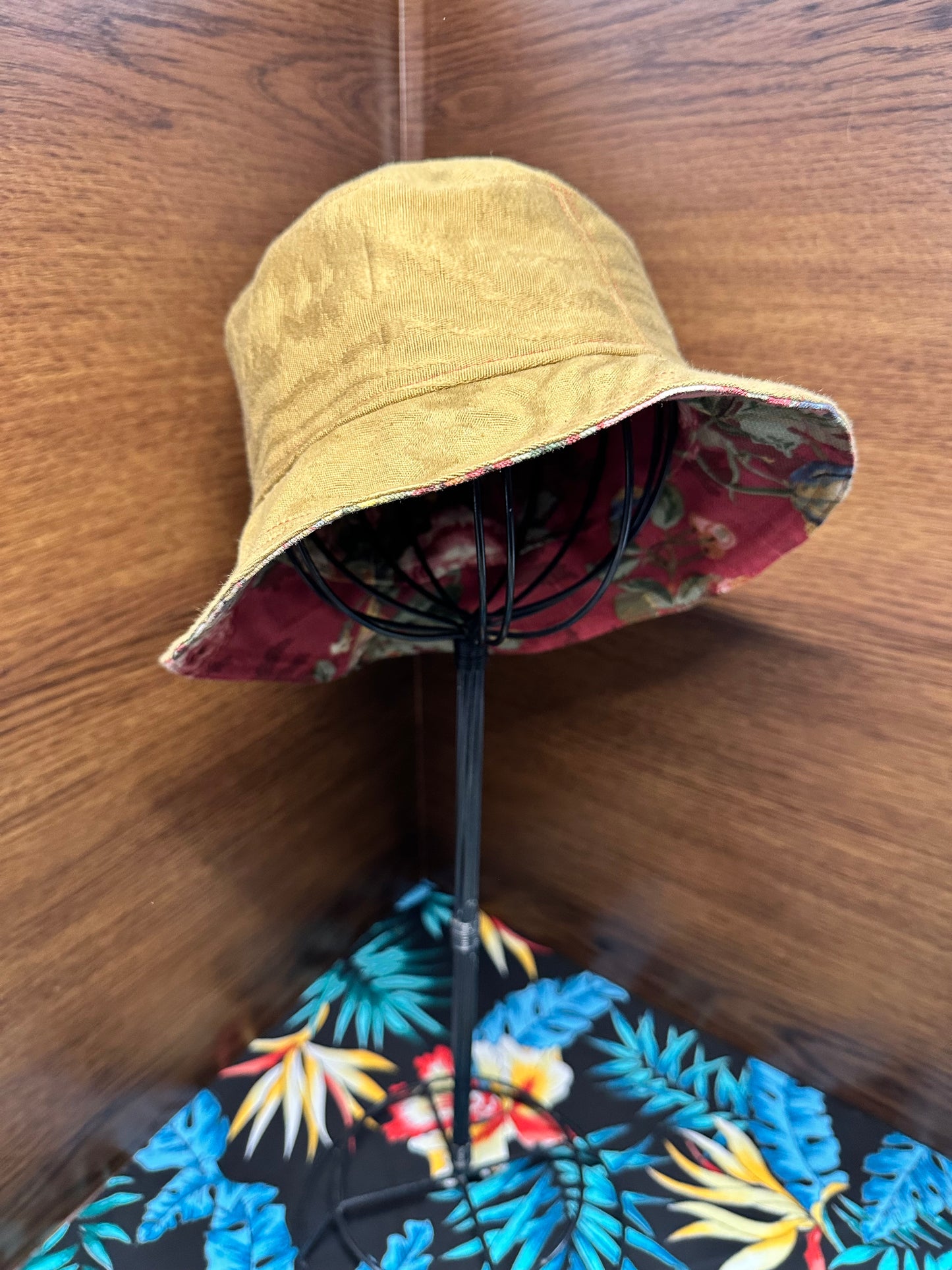 Bucket Hat Small Red Vintage Floral