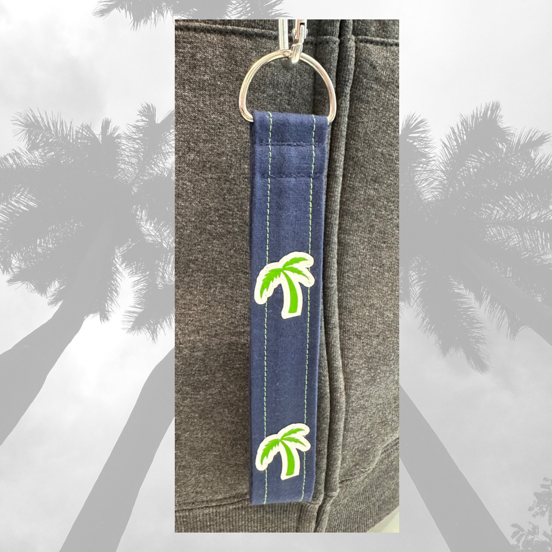 Lanyard and Wrist Strap Navy with Green Glitter Palm Trees