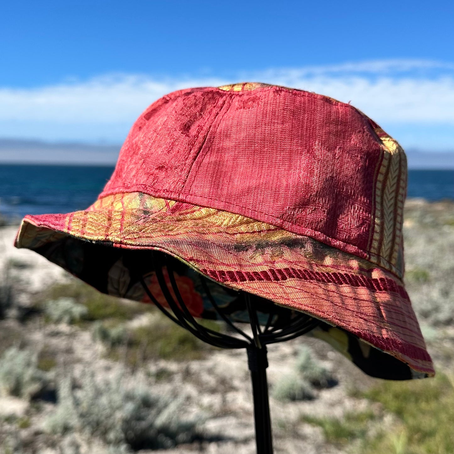 Bucket Hat Black BG Floral + pink & gold