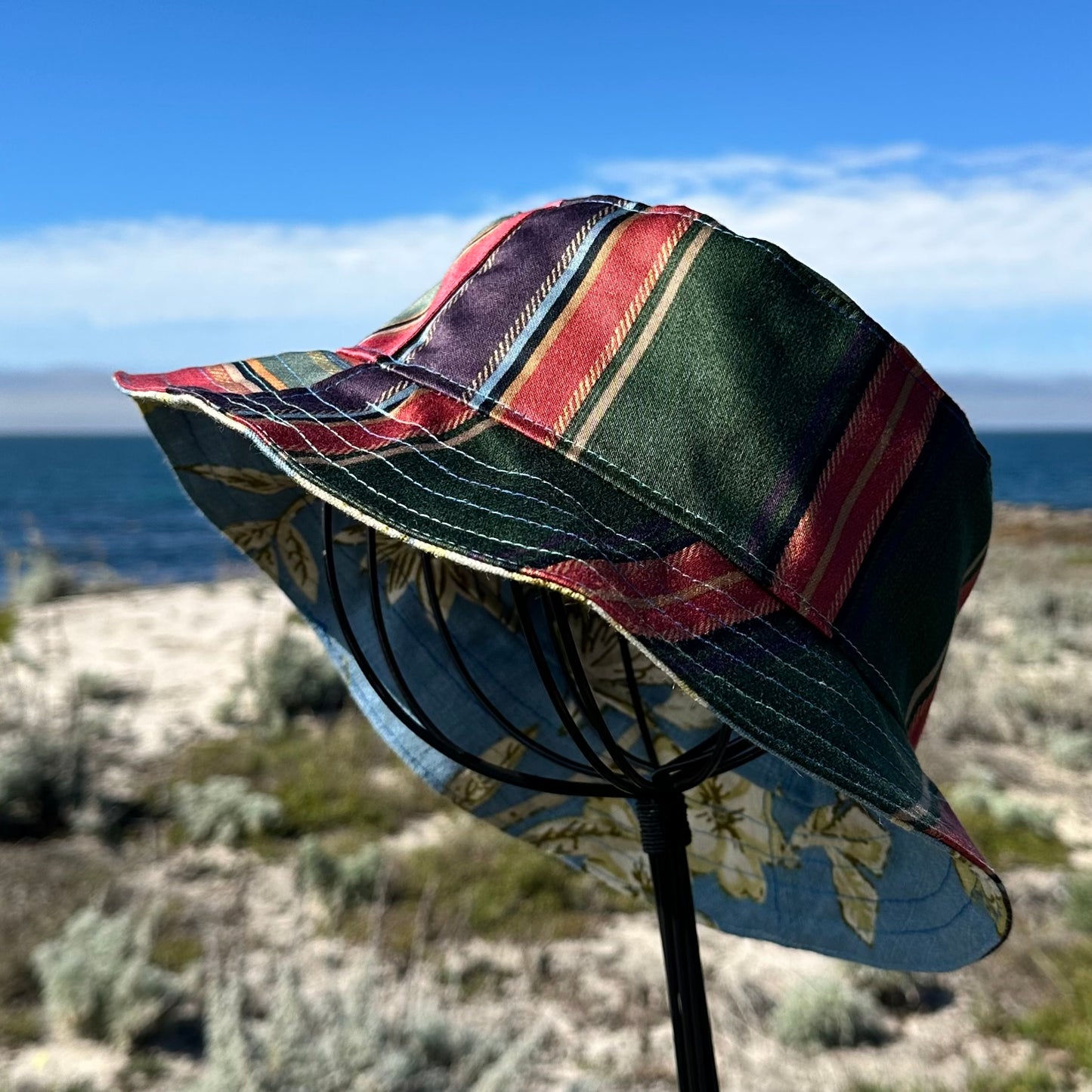 Bucket Hat Large Blue Canvas Floral