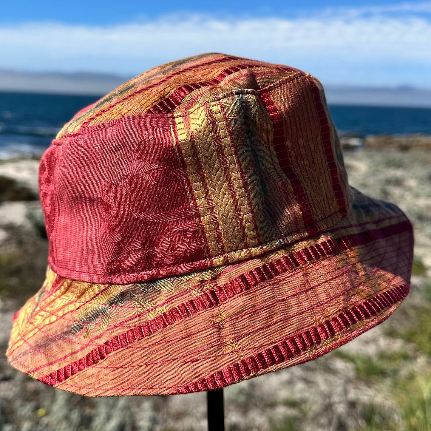 Bucket Hat Black BG Floral + pink & gold