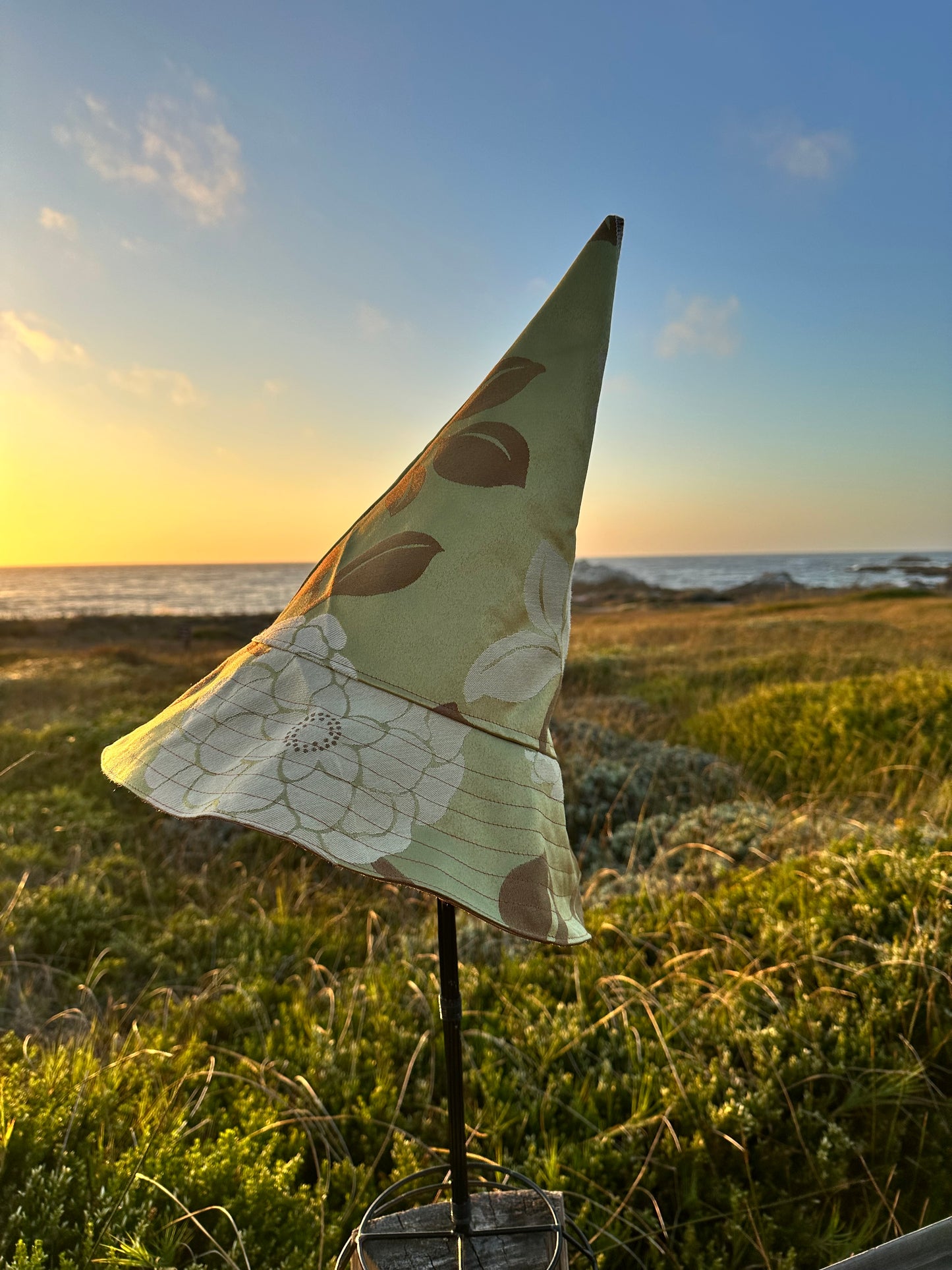 A Witches Hat Reversible Large Gold/Tan  Handmade Reclaimed Fabrics