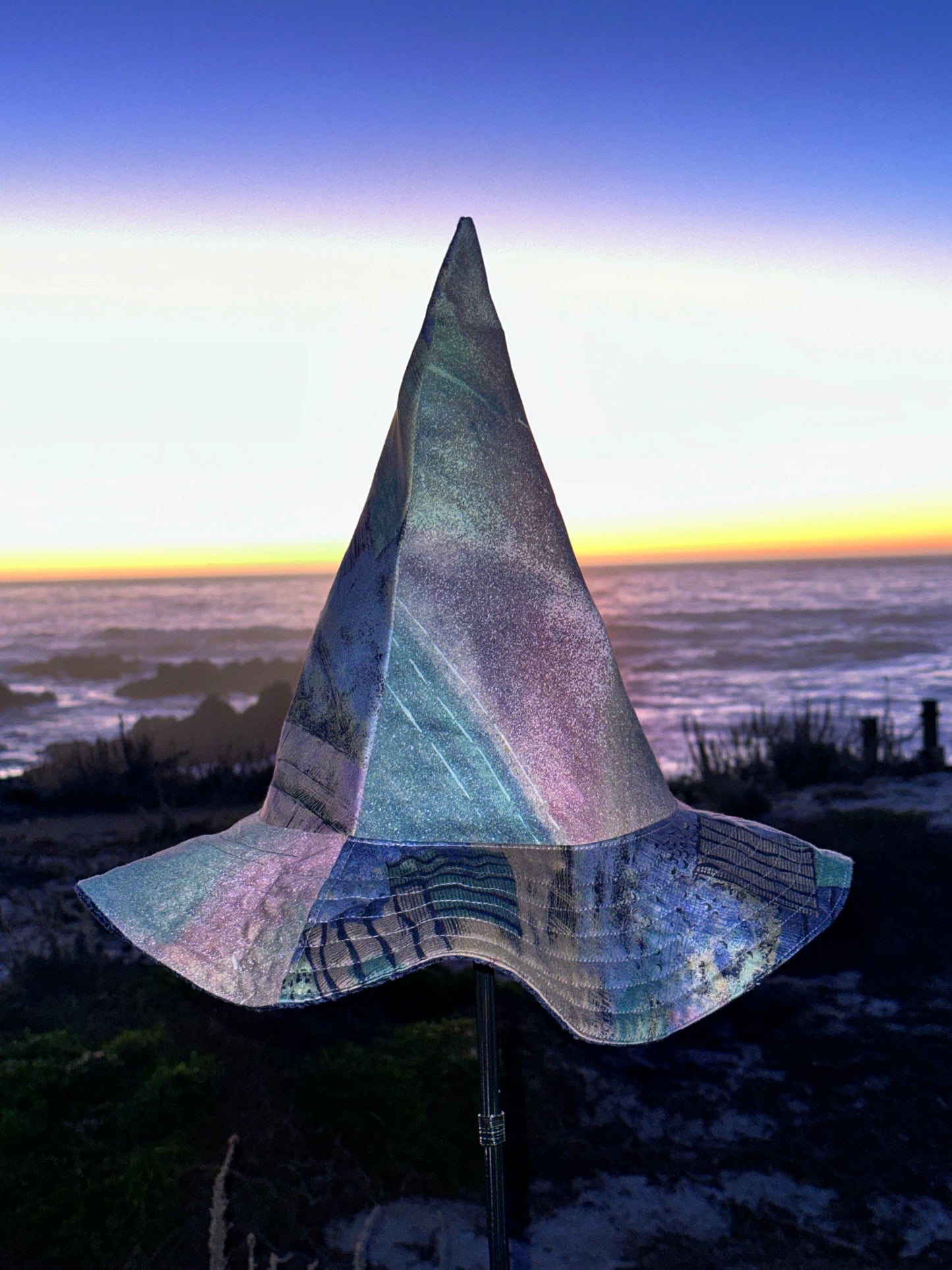 A Witch Hat Blue Chenille Reversible XL Handmade Reclaimed Fabrics