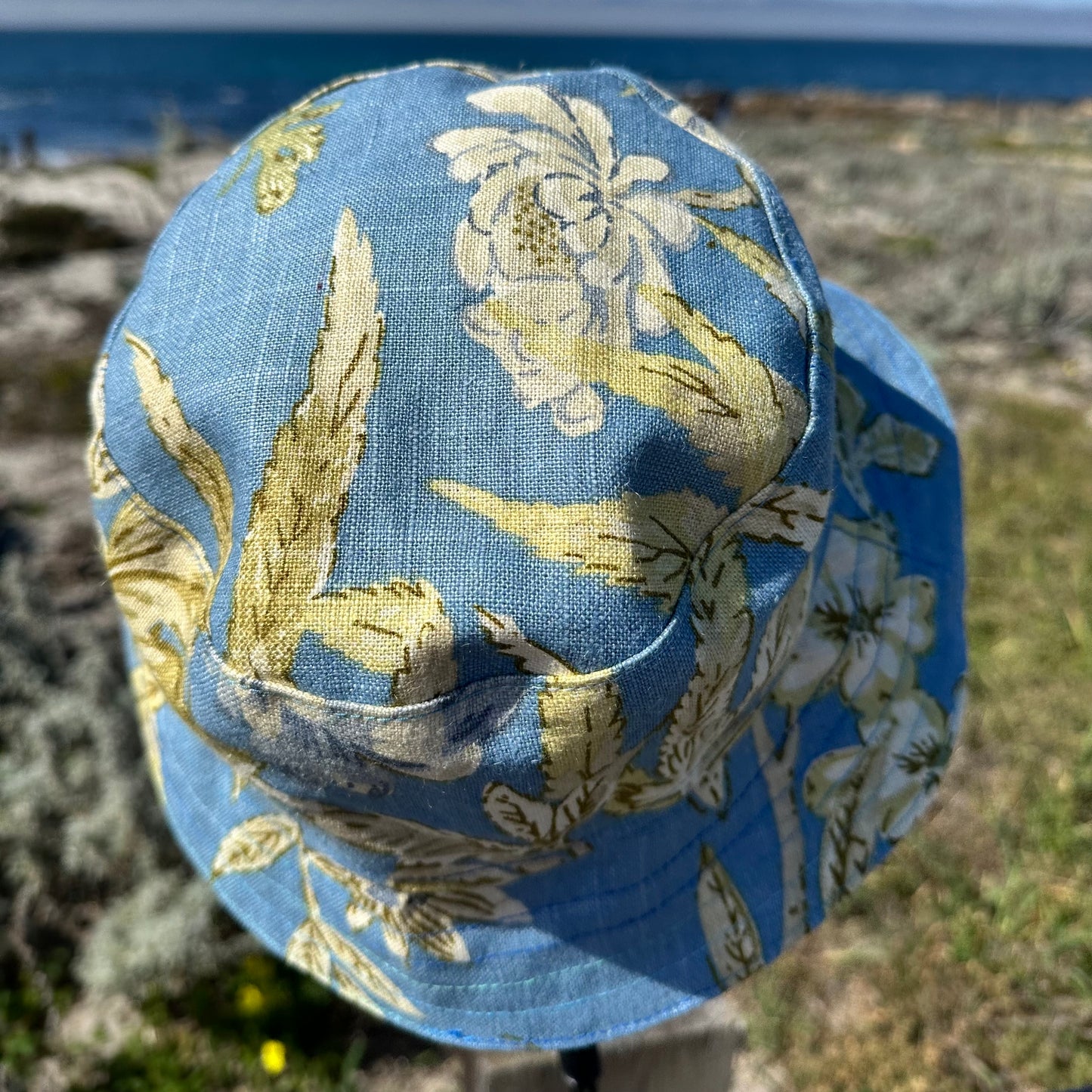 Bucket Hat Large Blue Canvas Floral