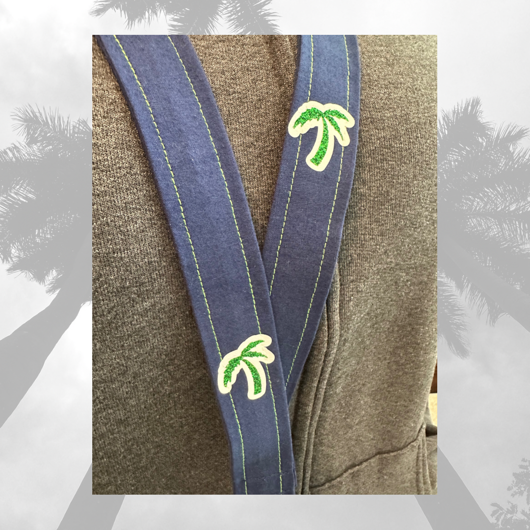 Lanyard and Wrist Strap Navy with Green Glitter Palm Trees