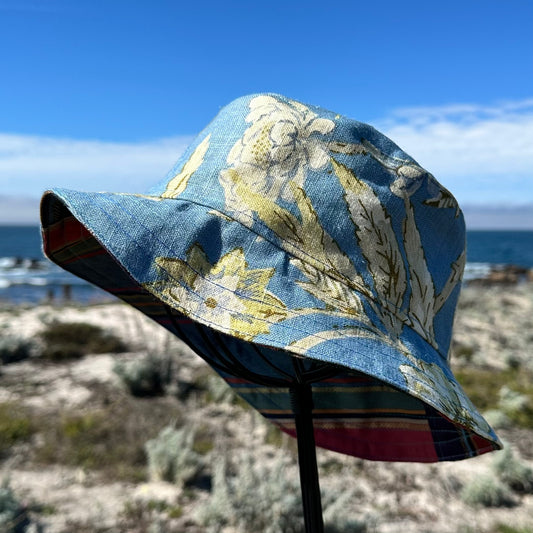 Bucket Hat Large Blue Canvas Floral