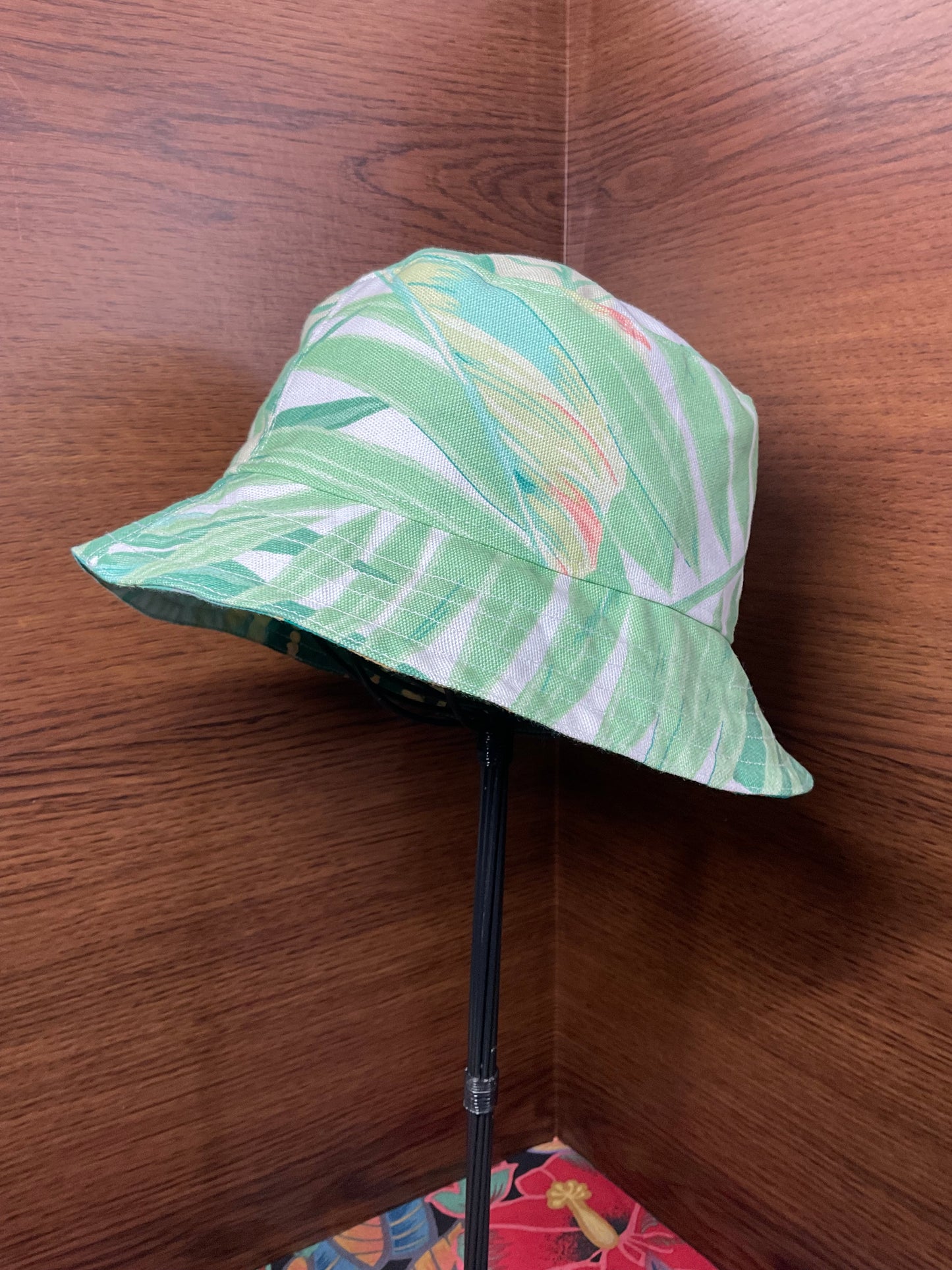 Bucket Hat & Quilted Clutch Set White with Palm Leaves