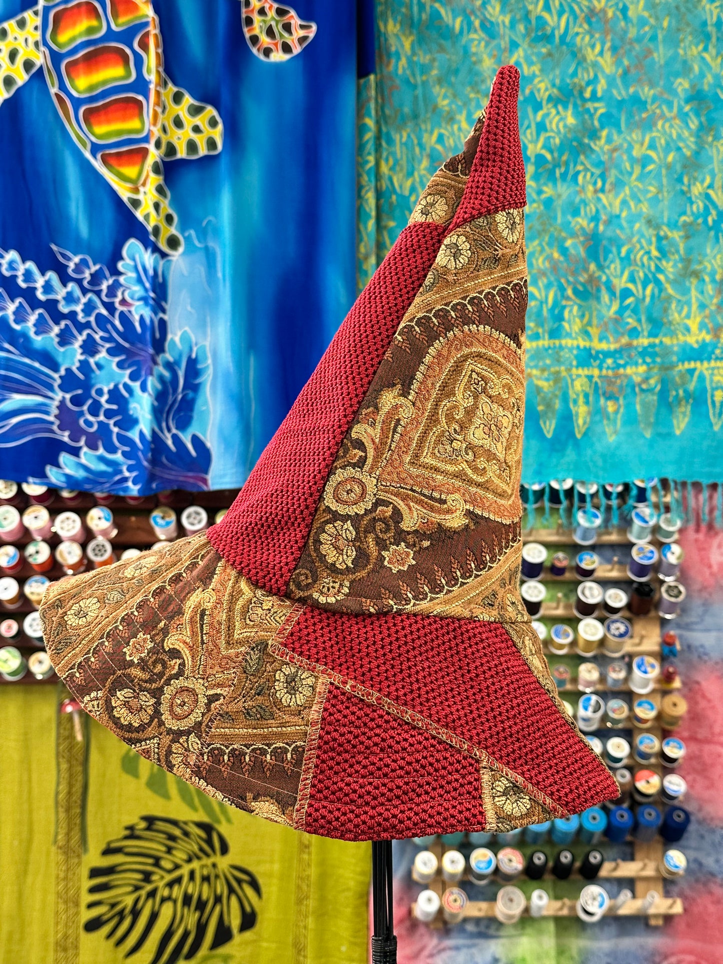 A Witches Hat Reversible Red Large Handmade Reclaimed Fabric