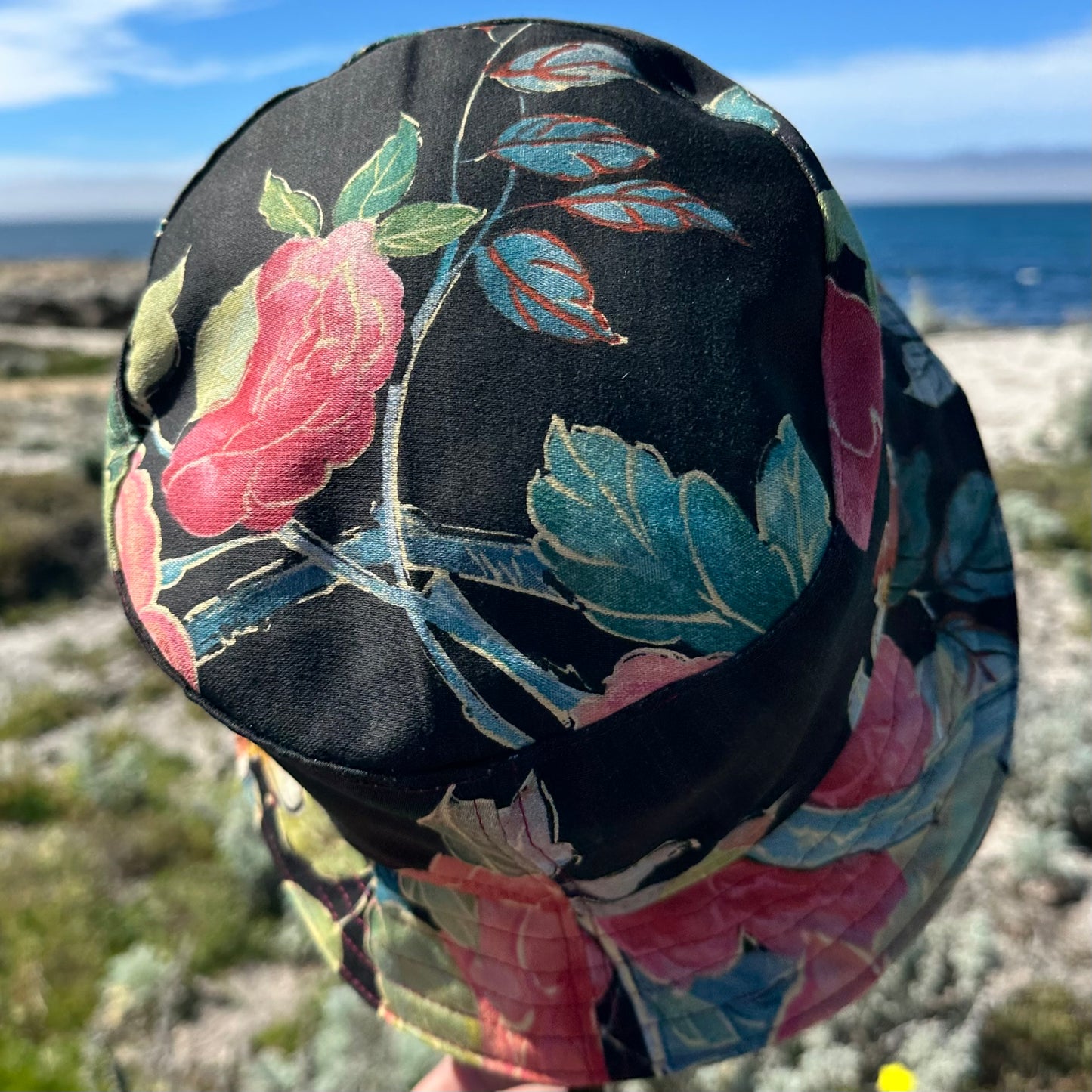 Bucket Hat Black BG Floral + pink & gold