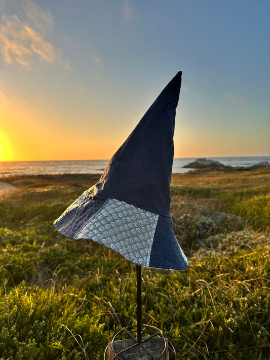 A Witches Hat Blue Reversible Reclaimed Fabrics Handmade