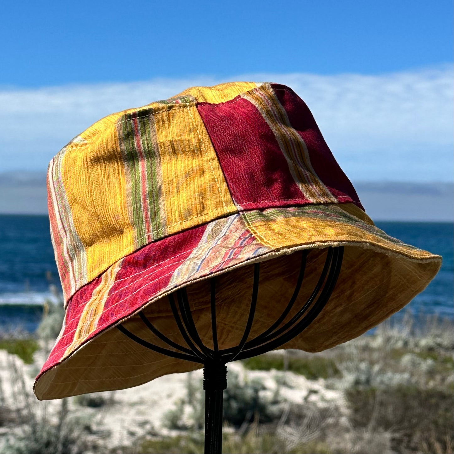 Bucket Hat Gold Maroon Stripe