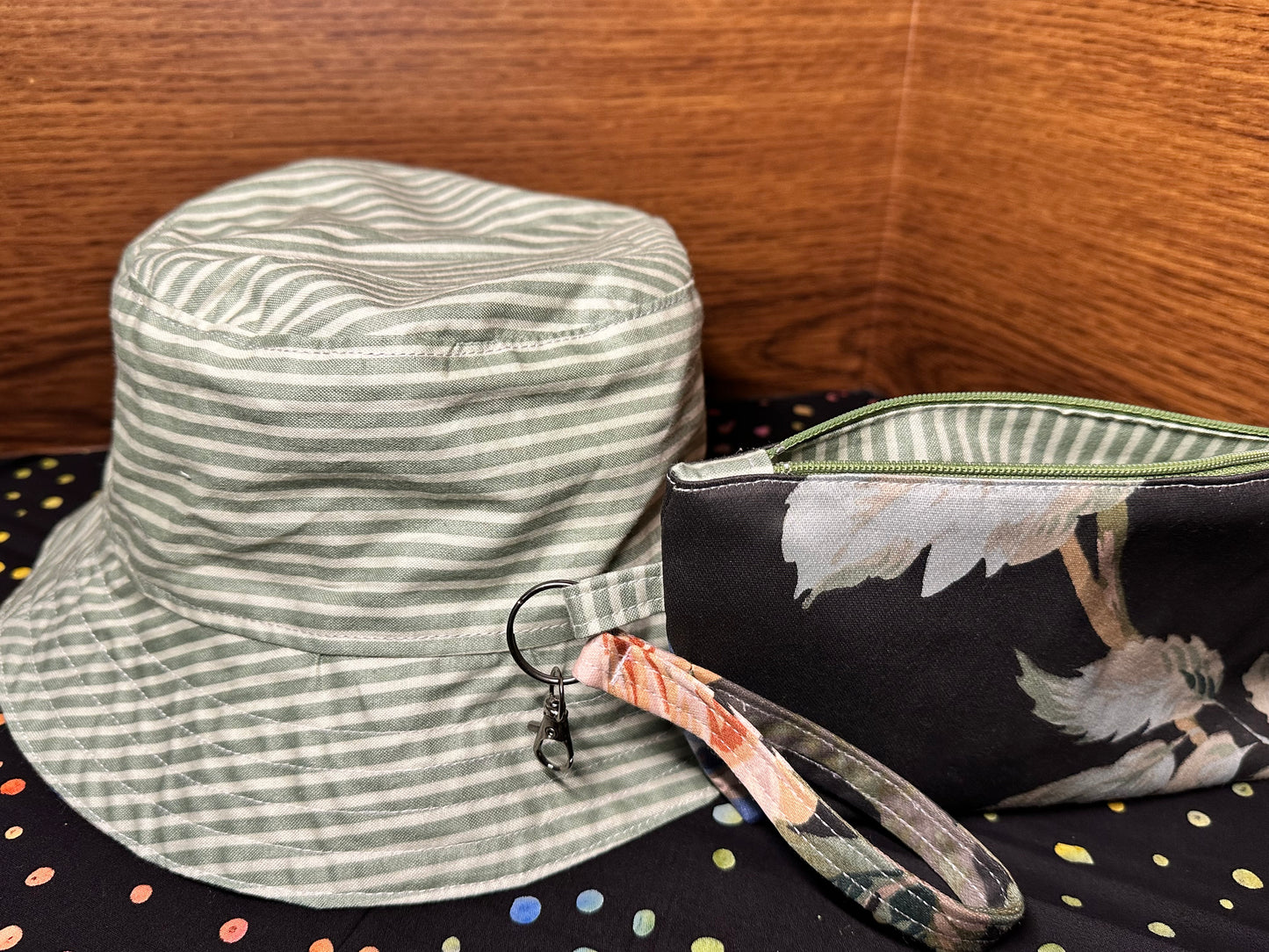 Bucket Hat & Soft Clutch Black Floral Large