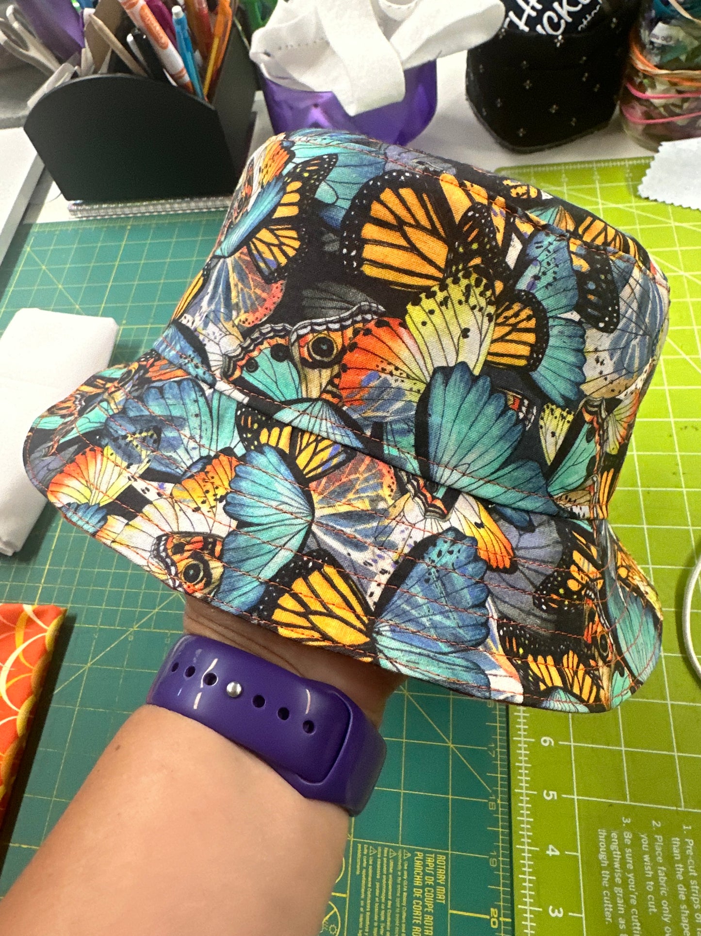 Bucket Hat Blue Butterfly