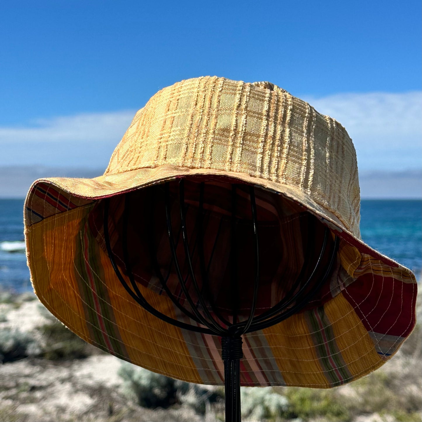 Bucket Hat Gold Maroon Stripe