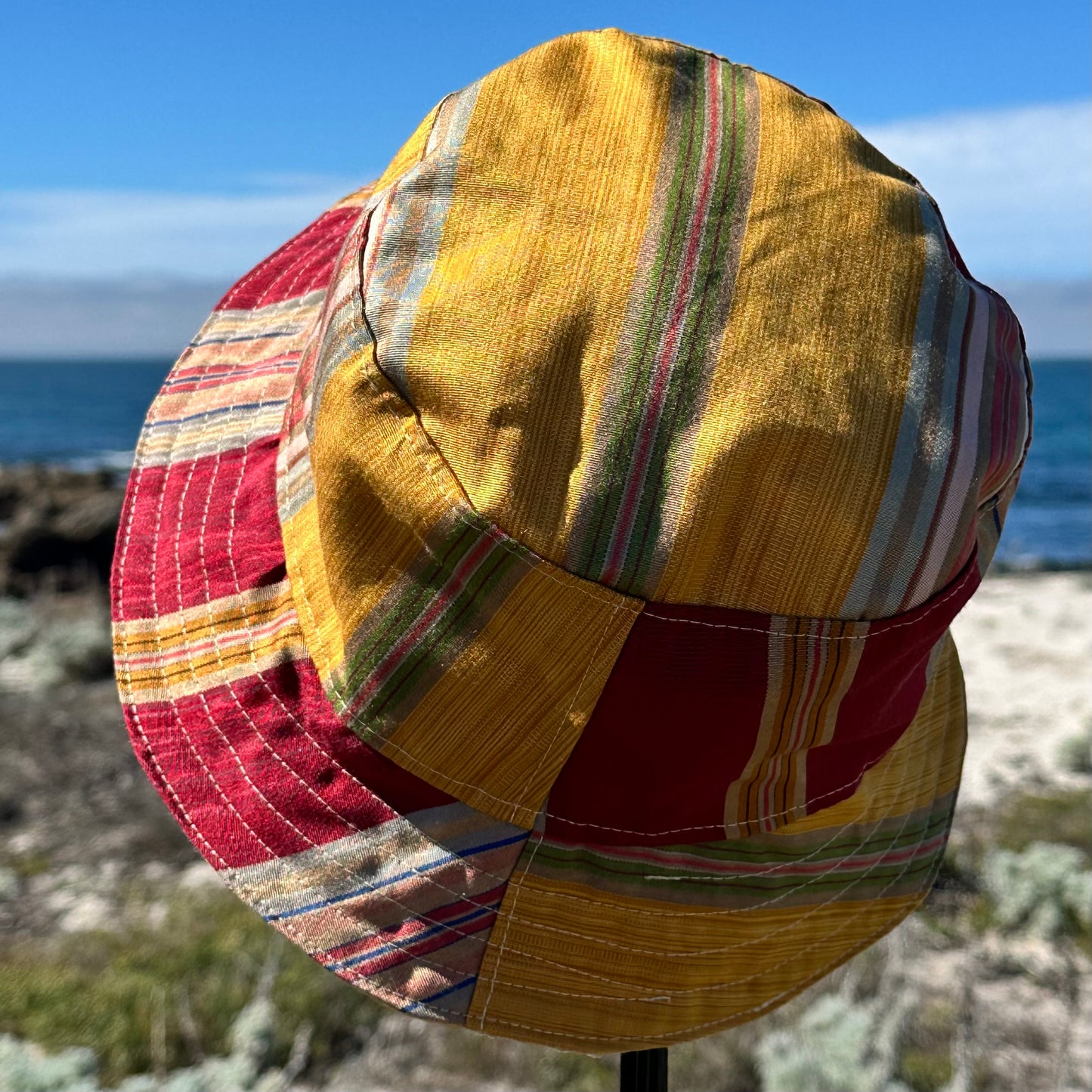 Bucket Hat Gold Maroon Stripe