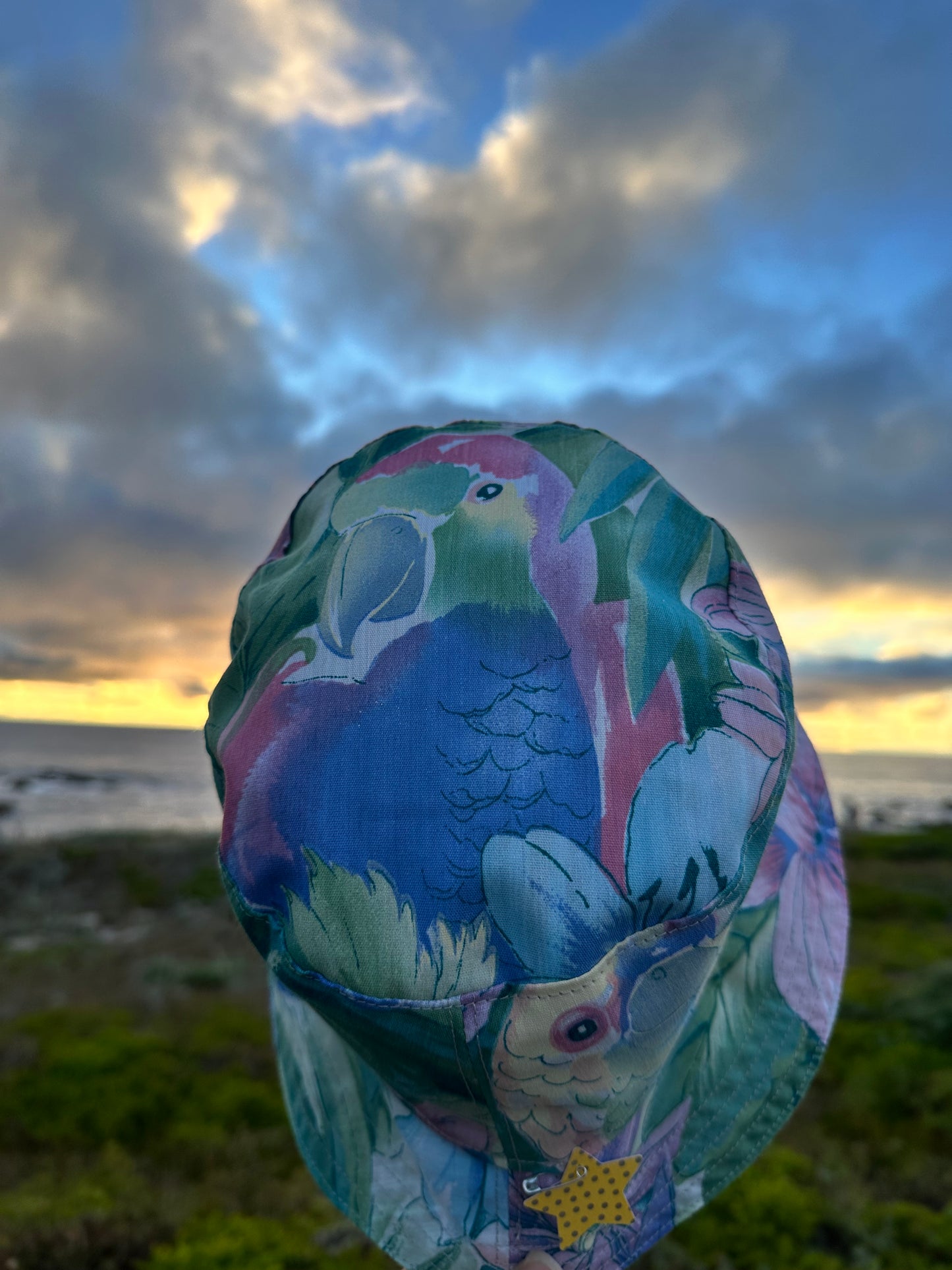 Tropical Bird Bucket Hat L Handmade Vintage Materials