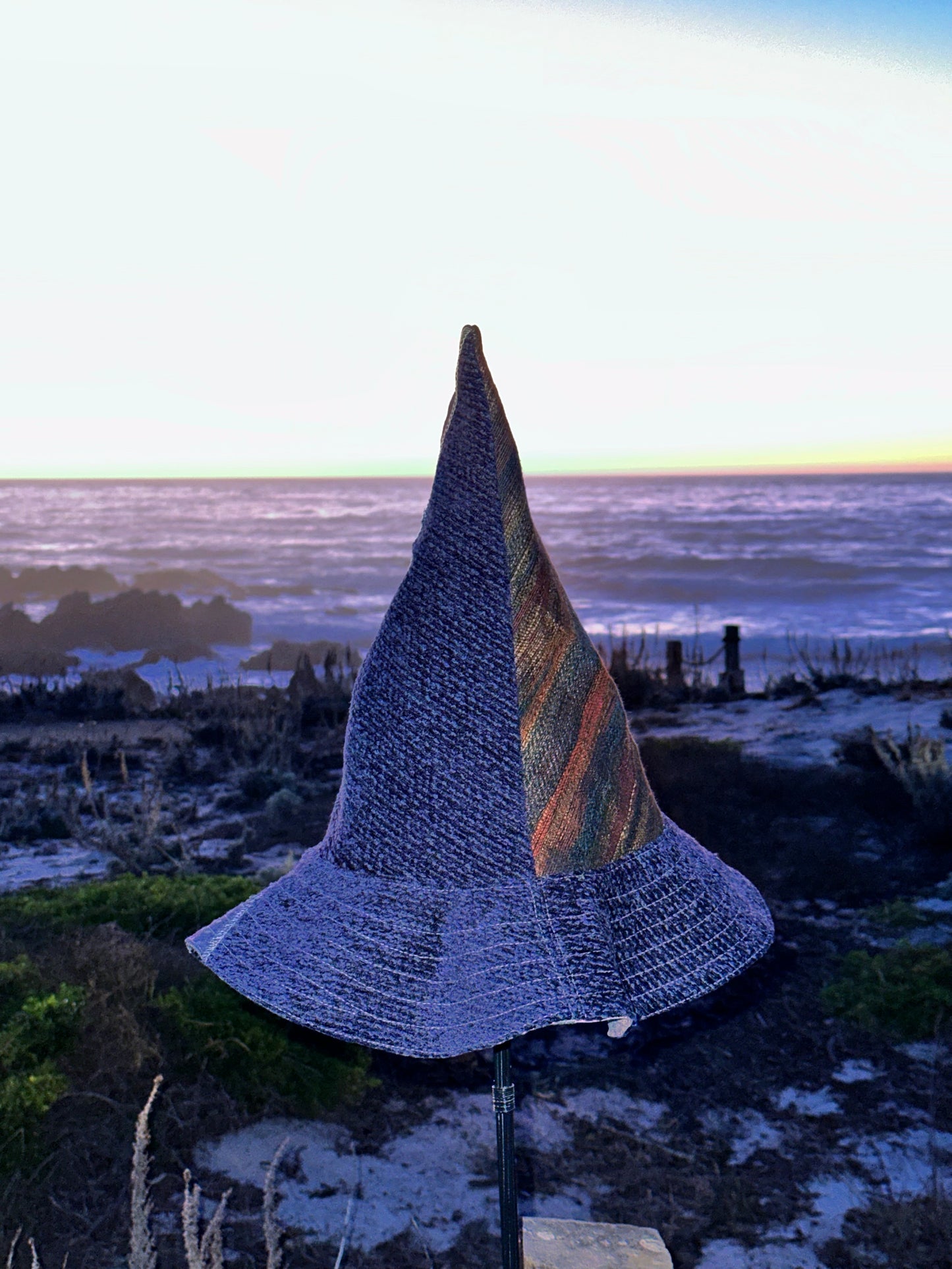 A Witch Hat Blue Chenille Reversible XL Handmade Reclaimed Fabrics