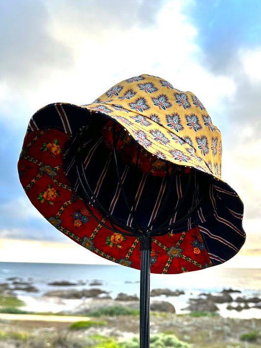 Blue Red Yellow Bucket Hat Small Handmade Vintage Materials