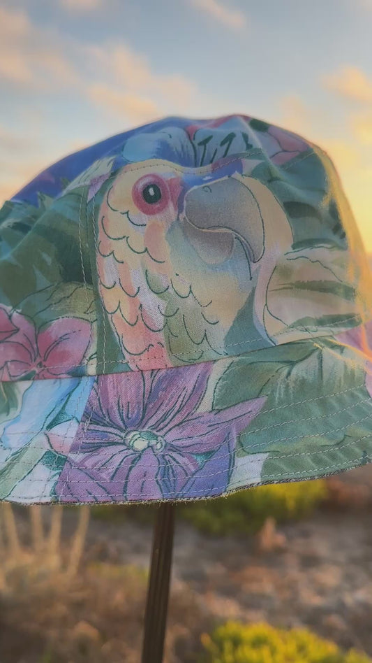 Tropical Bird Bucket Hat L Handmade Vintage Materials
